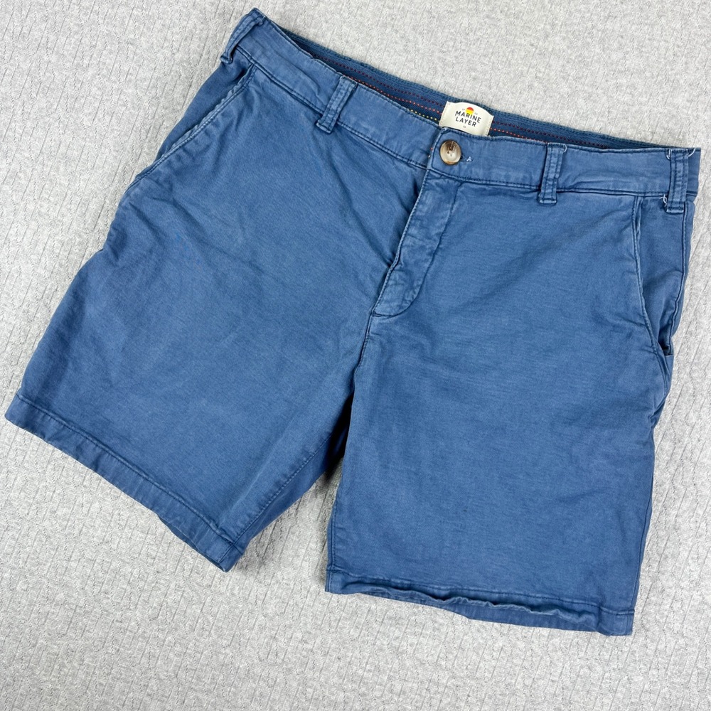 Marine Layer Chino Shorts Men 34 Fits 32 Blue Organic Cotton Stretch Casual